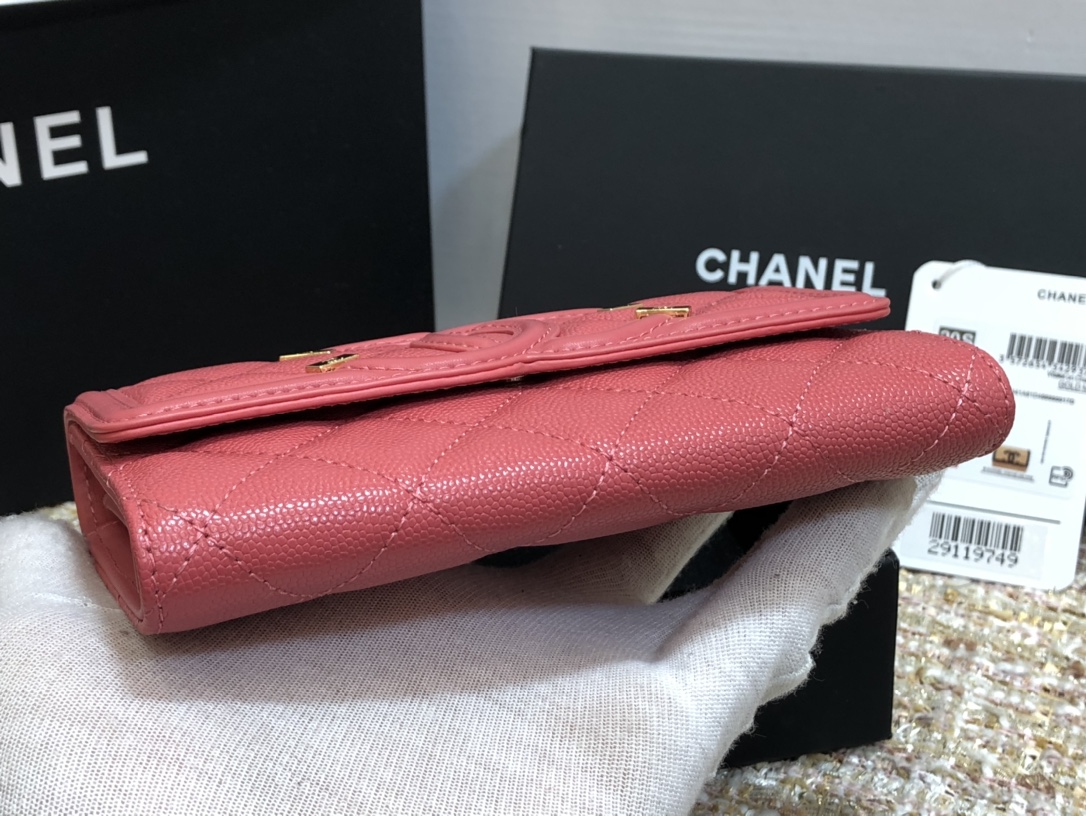Ch**el wallet cc grain leather rose pink 84447 15 cm