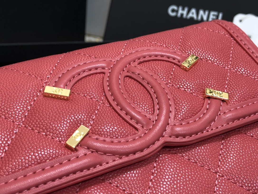 Ch**el wallet cc grain leather rose pink 84447 15 cm