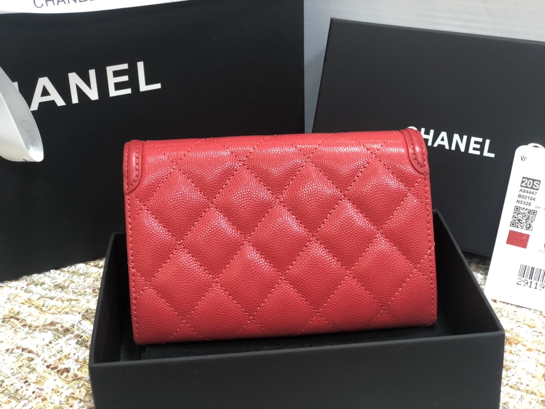 Ch**el wallet cc grain leather red 84447 15 cm