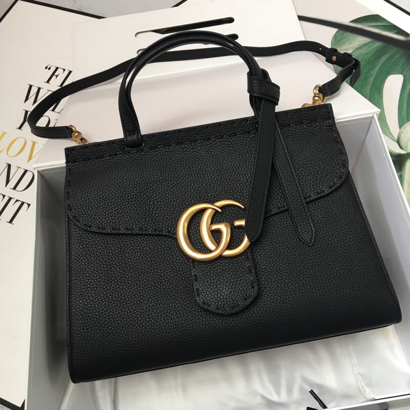 Gvc*1 gg marmont small top handle bag black leather 421890 31 x 13 x 23 cm