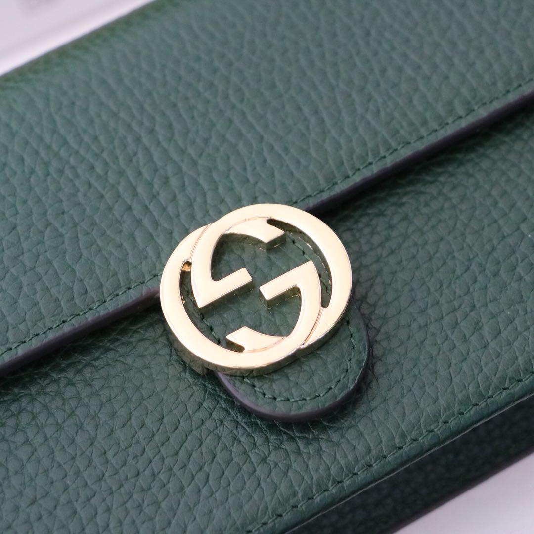 Gvc*1 interlocking wallet on chain dark green leather 510314 19.5 x 12 x 3.5 cm