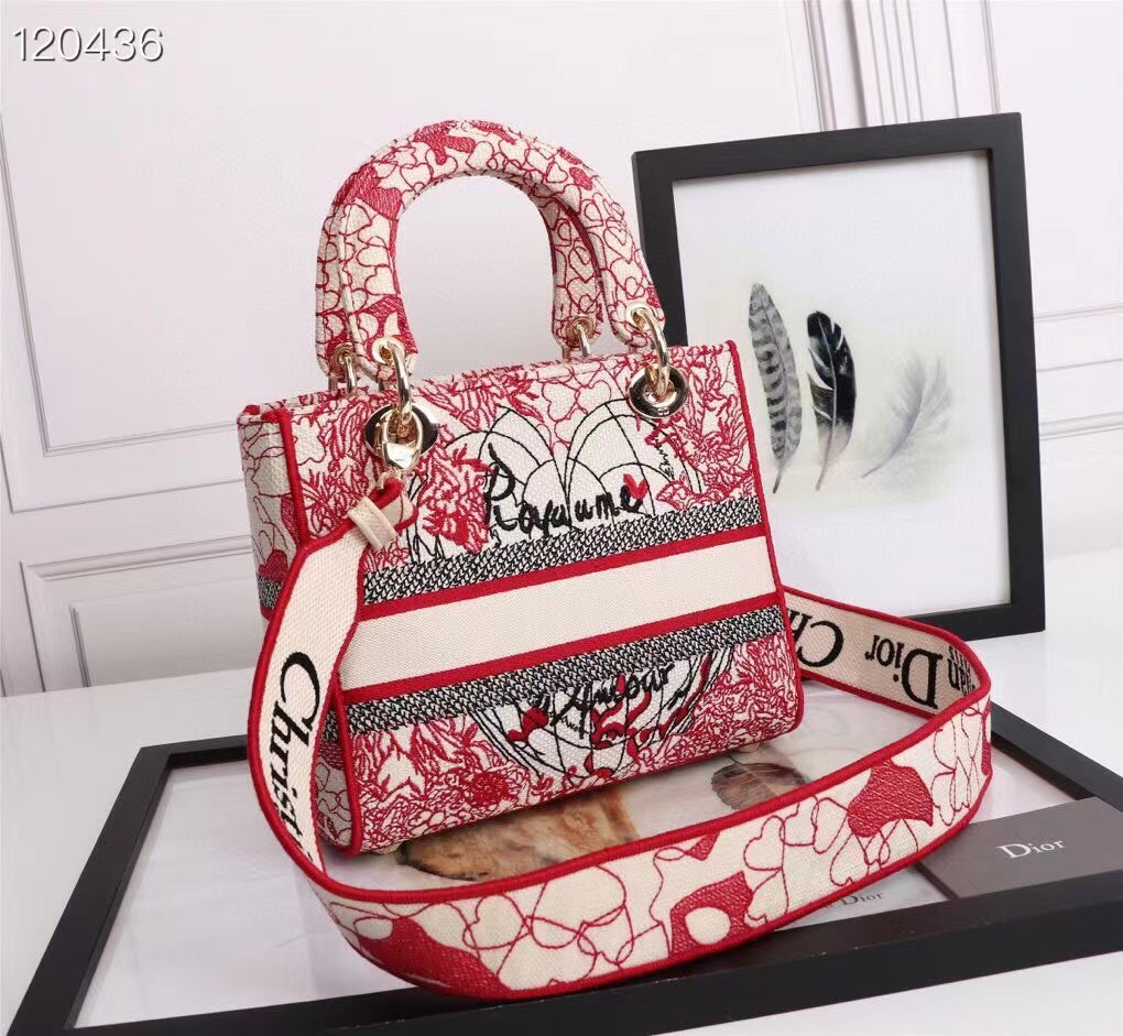 D10r medium lady D10ramour d-lite bag cannage embroidery red m0565 24 x 20 x 13 cm