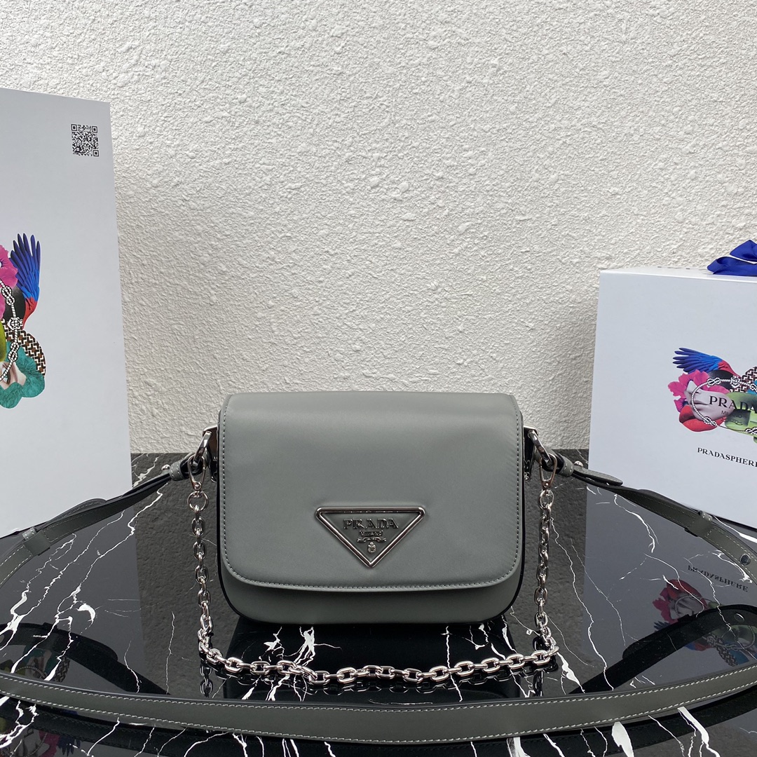 Pra*a nylon and leather identity shoulder bag clay grey 1bd263 21 x 16 x 6.5 cm