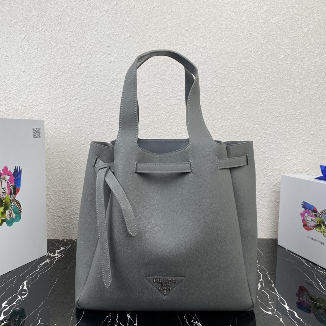 Pra*a leather tote clay grey 1bg339 35 x 34 x 16 cm