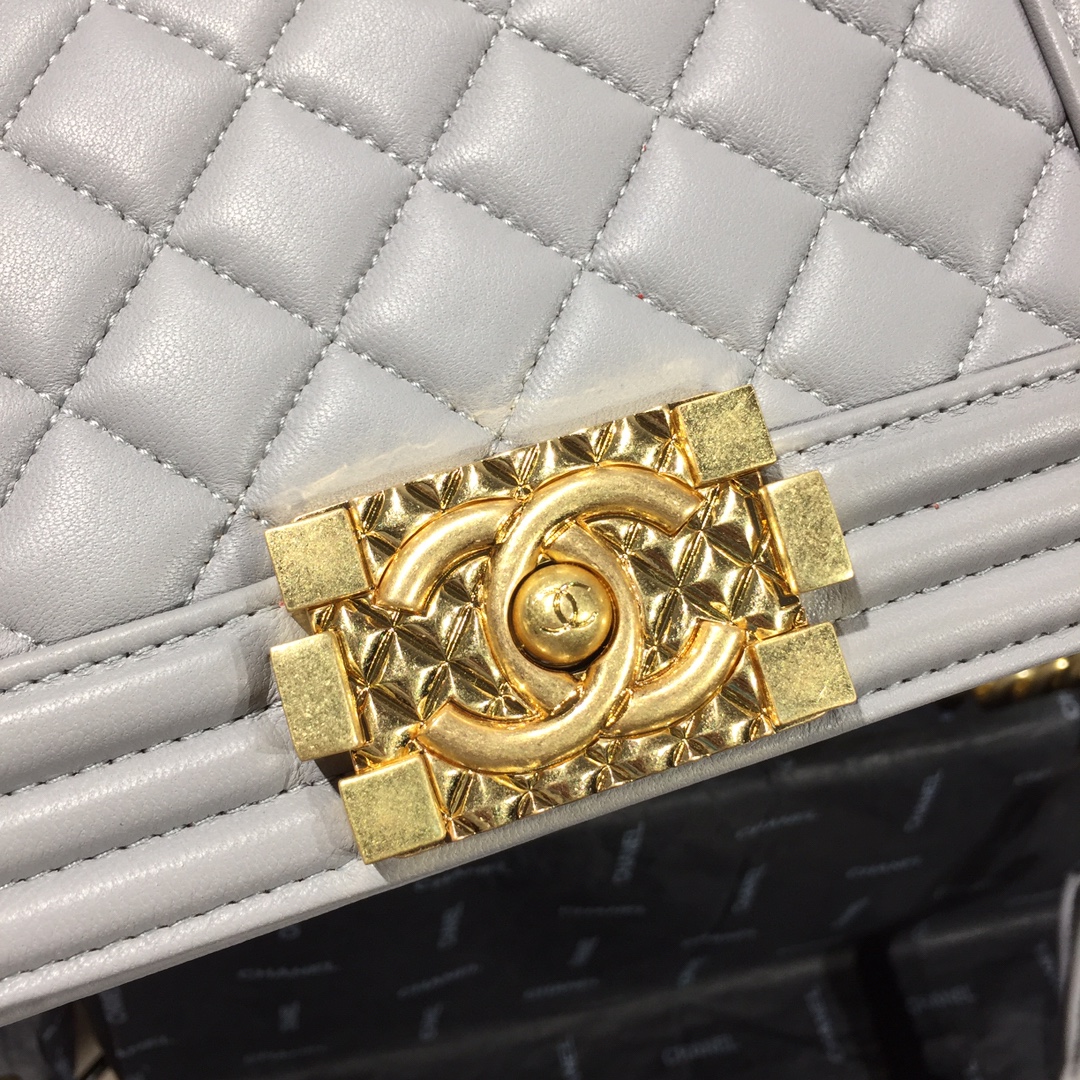 Ch**el small original lambskin leather boy flap bag grey 20cm