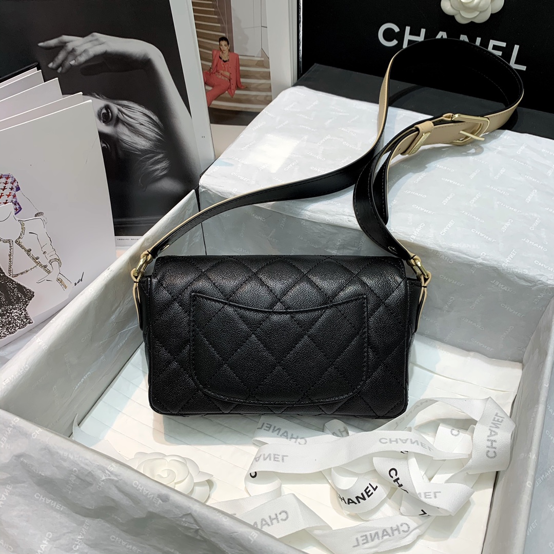 Ch**el calfskin flap bag black as2273 20cm