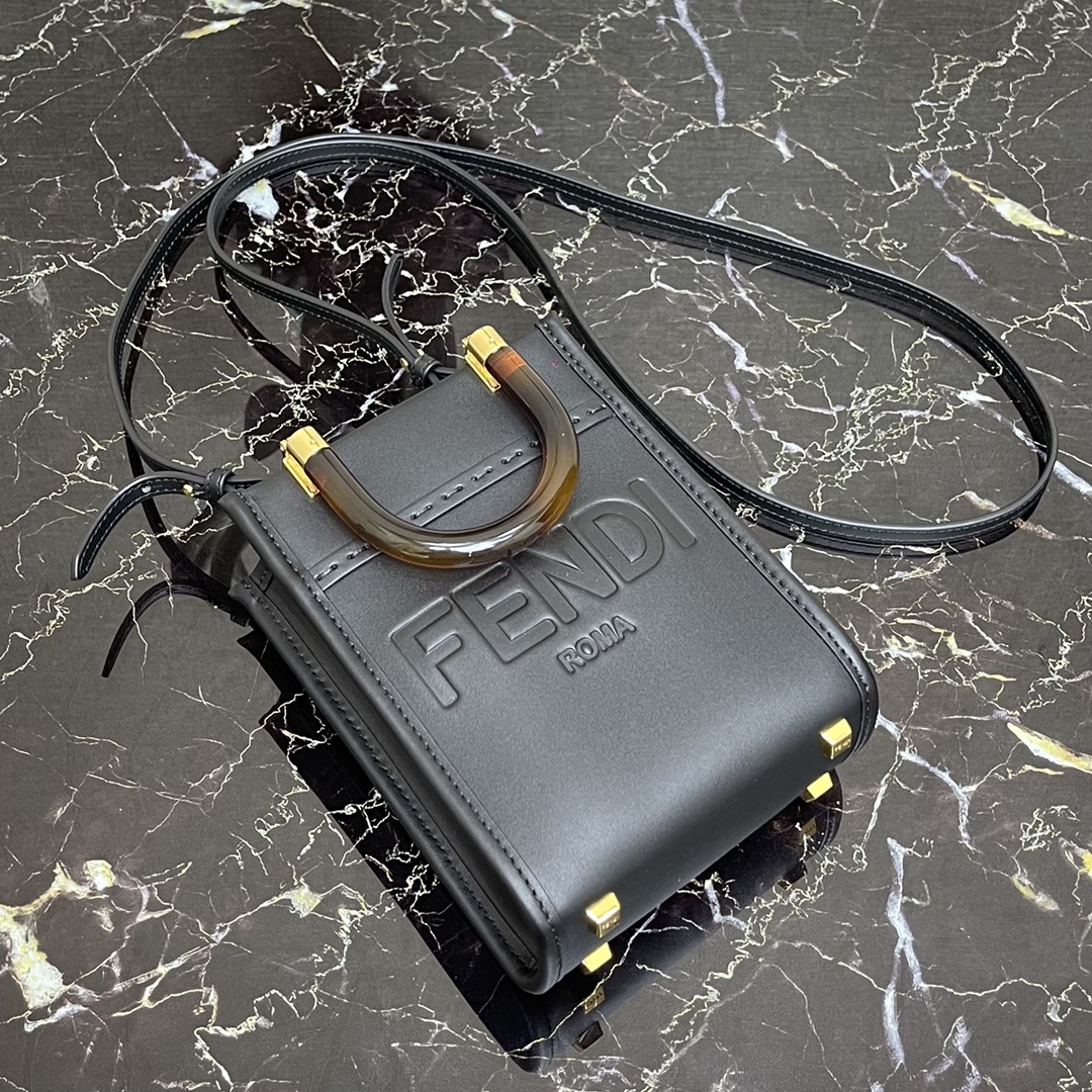 F**di mini sunshine shopper leather black 8bs051 13 x 18 x 6.5 cm