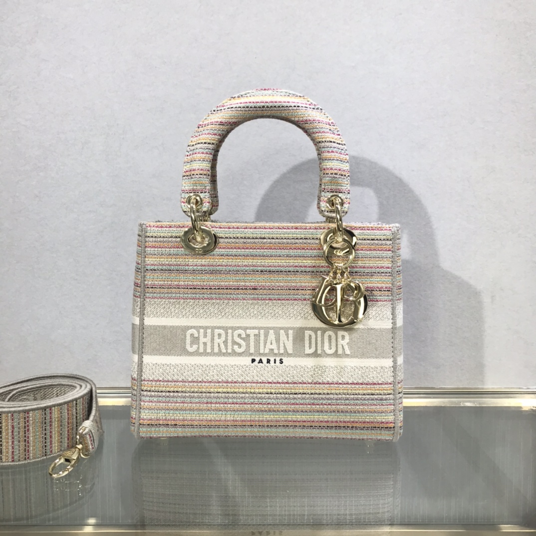 D10r medium lady d-lite bag multicolor stripes embroidery m0565 24 x 20 x 11 cm