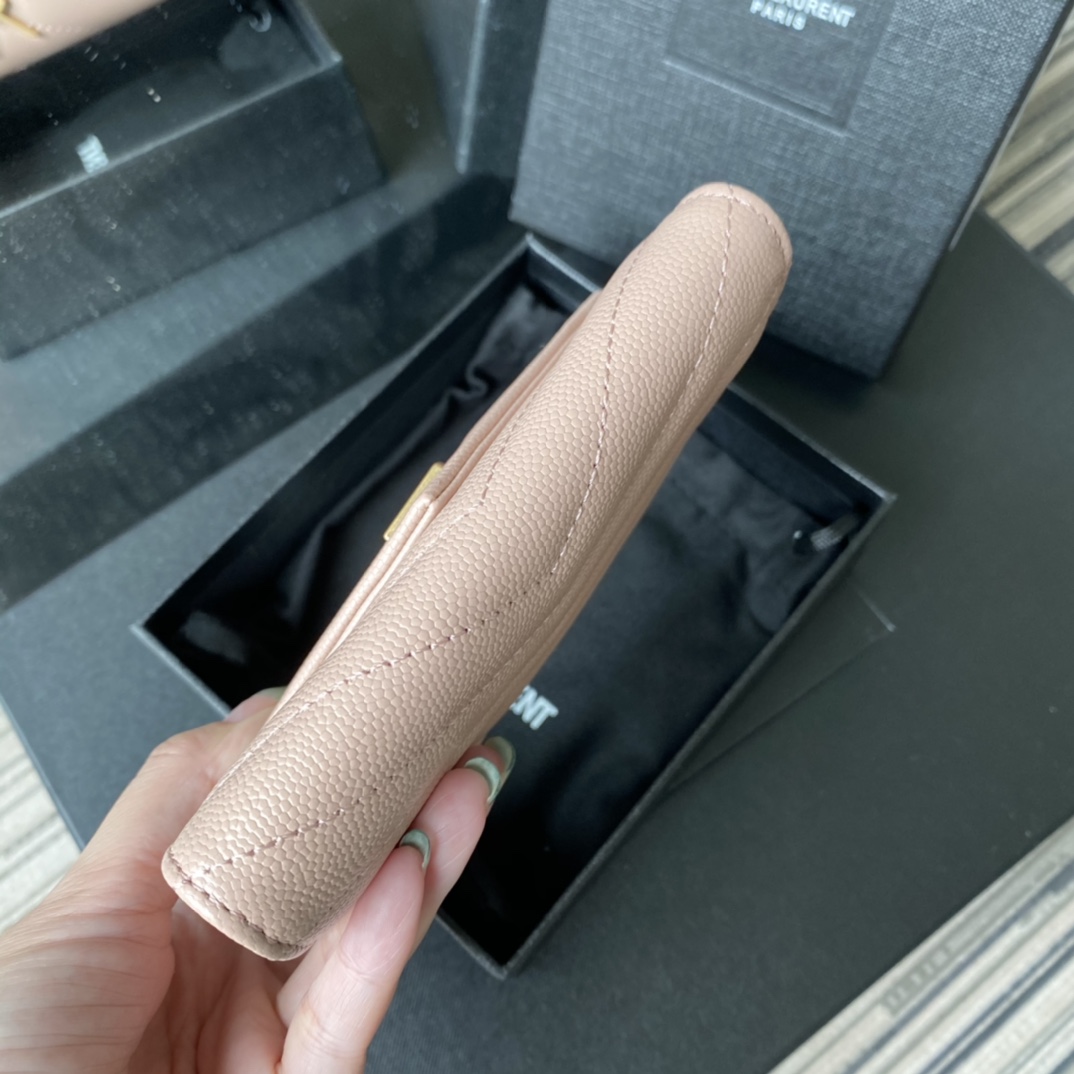 Y51 small monogram envelope wallet in grain de poudre embossed leather light pink 414404 13.5 x 9.5 x 3 cm