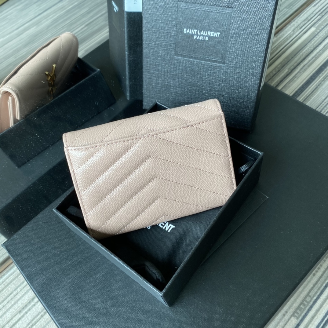Y51 small monogram envelope wallet in grain de poudre embossed leather light pink 414404 13.5 x 9.5 x 3 cm