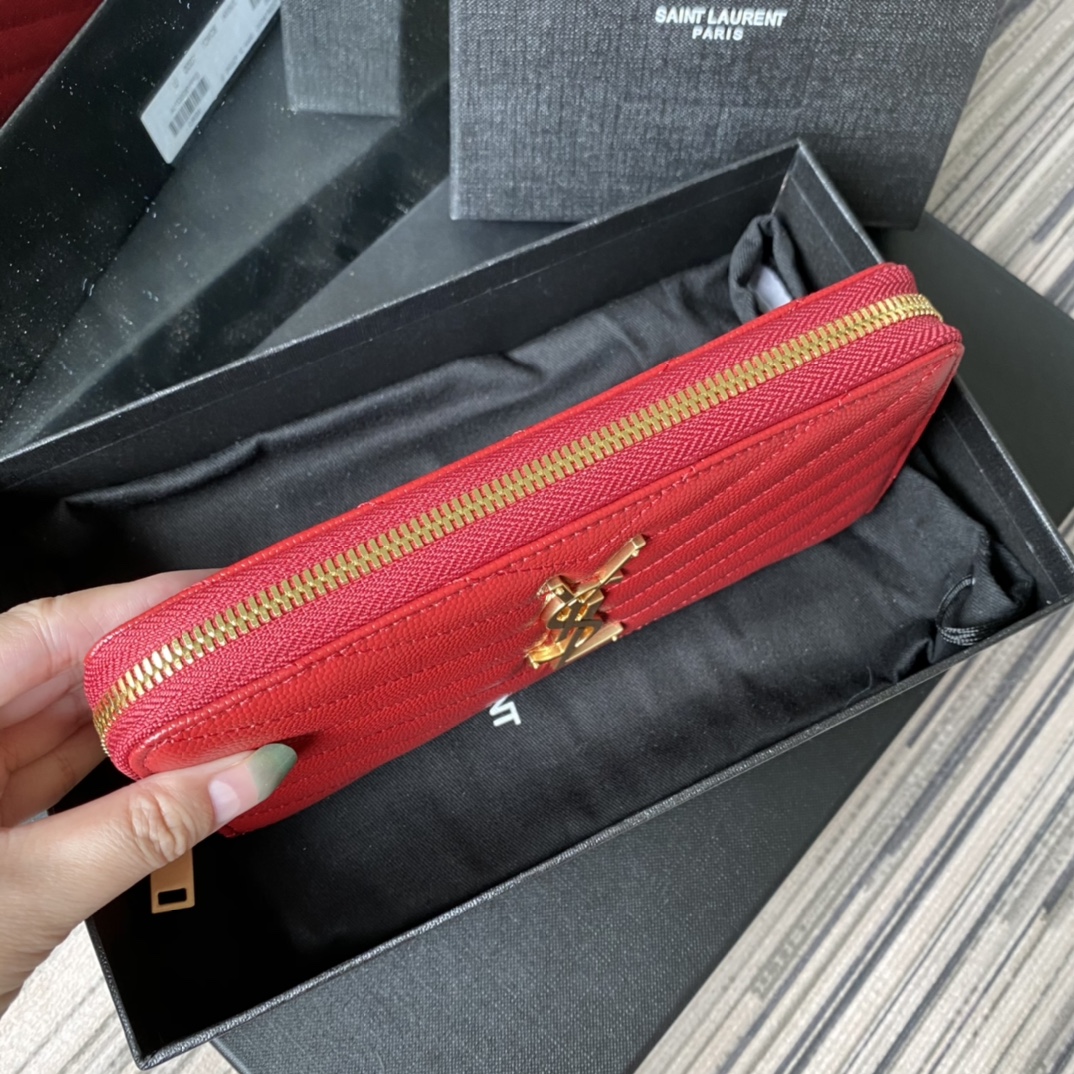 Y51 monogram zip around wallet in grain de poudre embossed leather red 358094 19 x 9 cm