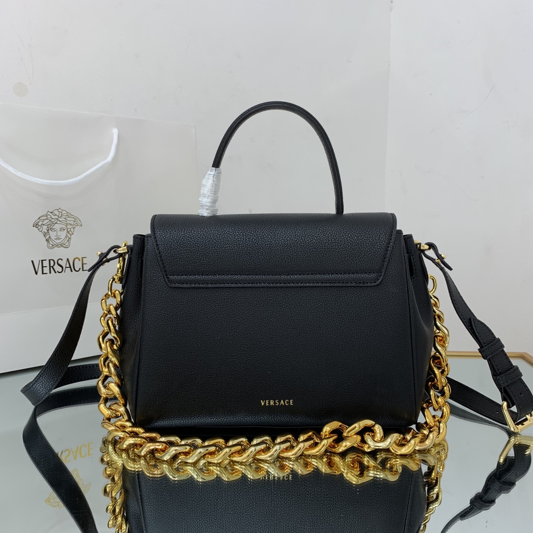 VERSACE MEDIUM LA MEDUSA HANDBAG Golden Metal Black DBFI039 25 x 15 x 22 cm