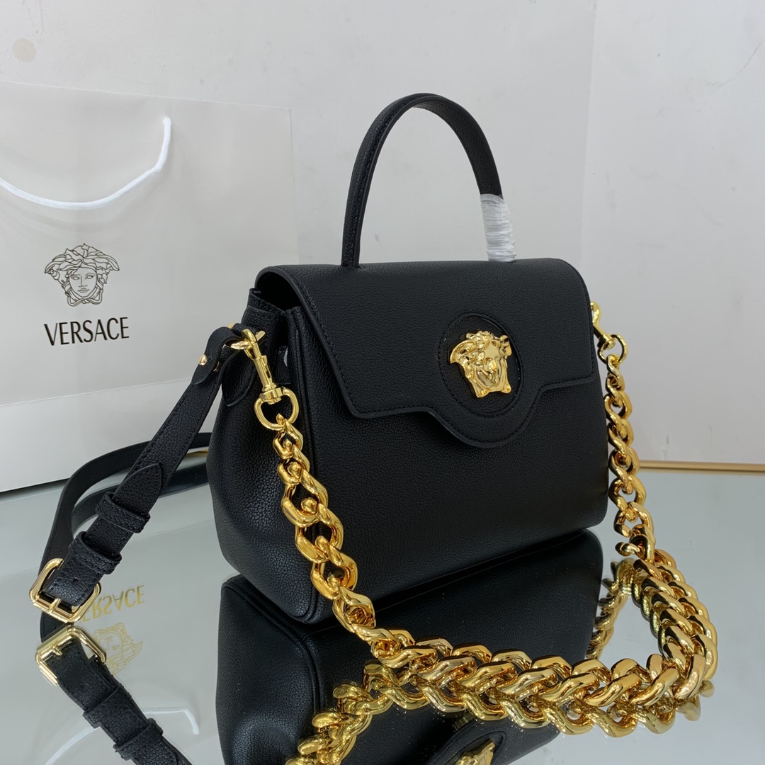 VERSACE MEDIUM LA MEDUSA HANDBAG Golden Metal Black DBFI039 25 x 15 x 22 cm