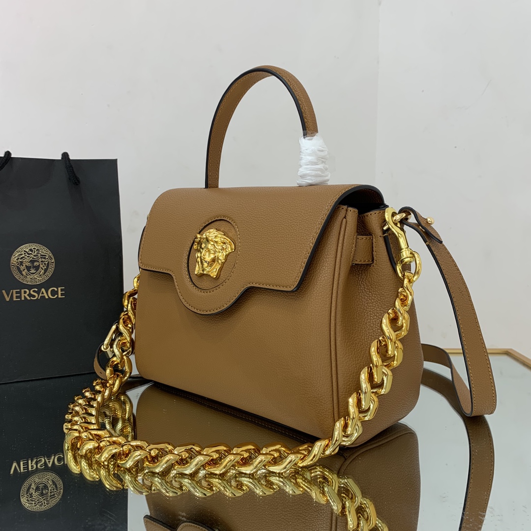 VERSACE MEDIUM LA MEDUSA HANDBAG Caramel DBFI039 25 x 15 x 22 cm