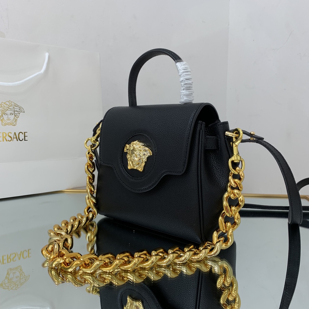 VERSACE SMALL LA MEDUSA HANDBAG Golden Metal Black DBFI040 20 x 10 x 17 cm