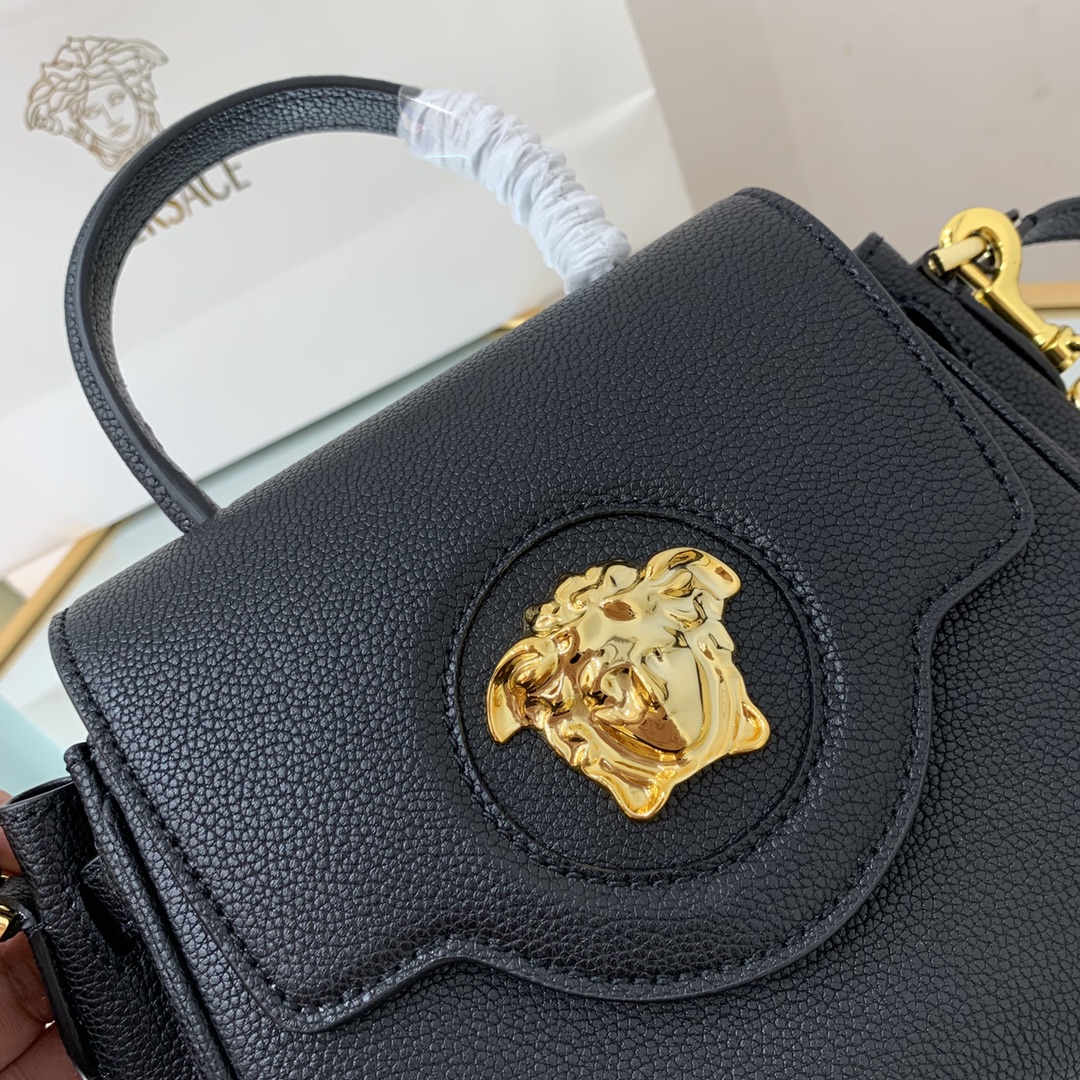 VERSACE SMALL LA MEDUSA HANDBAG Golden Metal Black DBFI040 20 x 10 x 17 cm
