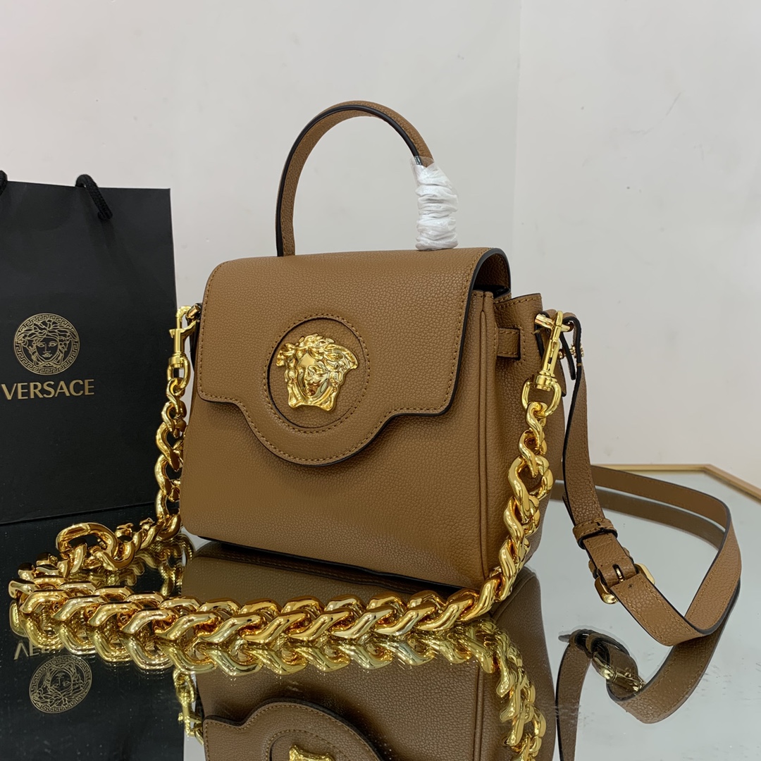VERSACE SMALL LA MEDUSA HANDBAG Caramel DBFI040 20 x 10 x 17 cm