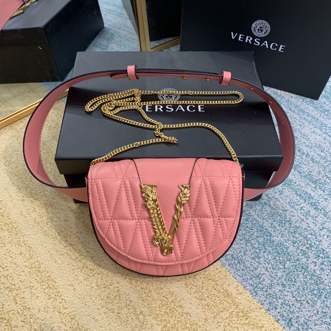 VERSACE VIRTUS QUILTED BELT BAG Peach DV3G984 18 x 4 x 14 cm