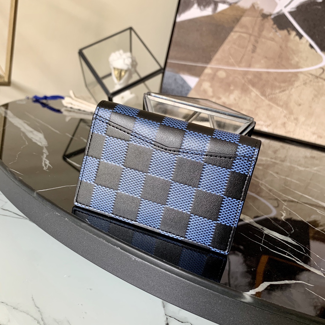 l0vis Vvtt0n pocket organizer damier graphite 3d leather blue n60431 8 x 11 x 1 cm