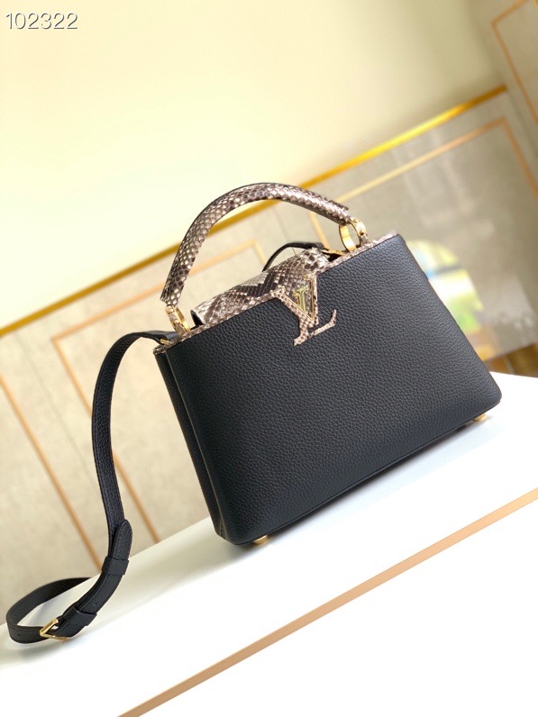 l0vis Vvtt0n capucines bb python leather trim and taurillon leather black n92040 27 × 18 × 9 cm