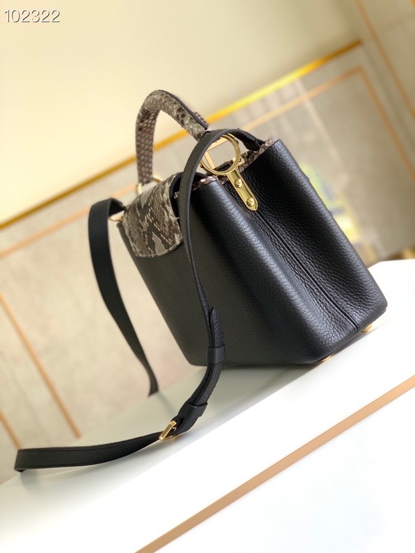l0vis Vvtt0n capucines bb python leather trim and taurillon leather black n92040 27 × 18 × 9 cm