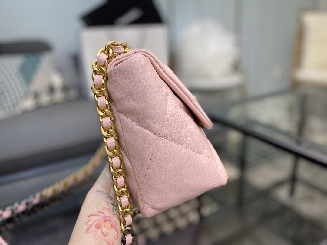 Ch**el large 19 handbag lambskin pink as1161 30cm