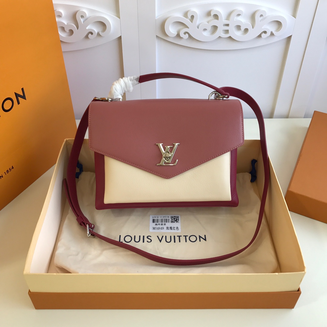 l0vis Vvtt0n mylockme satchel grained calfskin leather burgundy and white m54849 28 x 20 x 11 cm