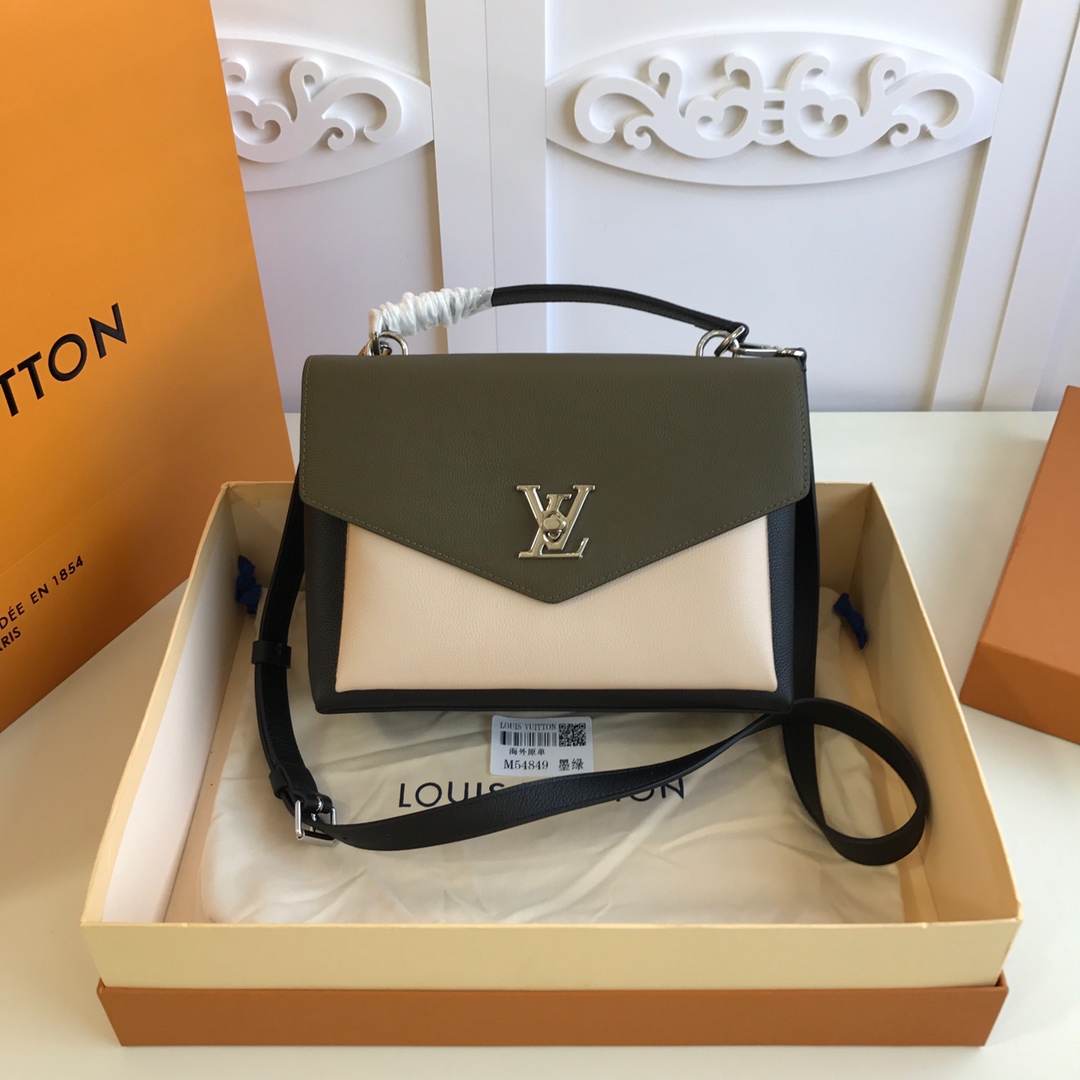 l0vis Vvtt0n mylockme satchel grained calfskin leather dark green and white m53197 28 x 20 x 11 cm