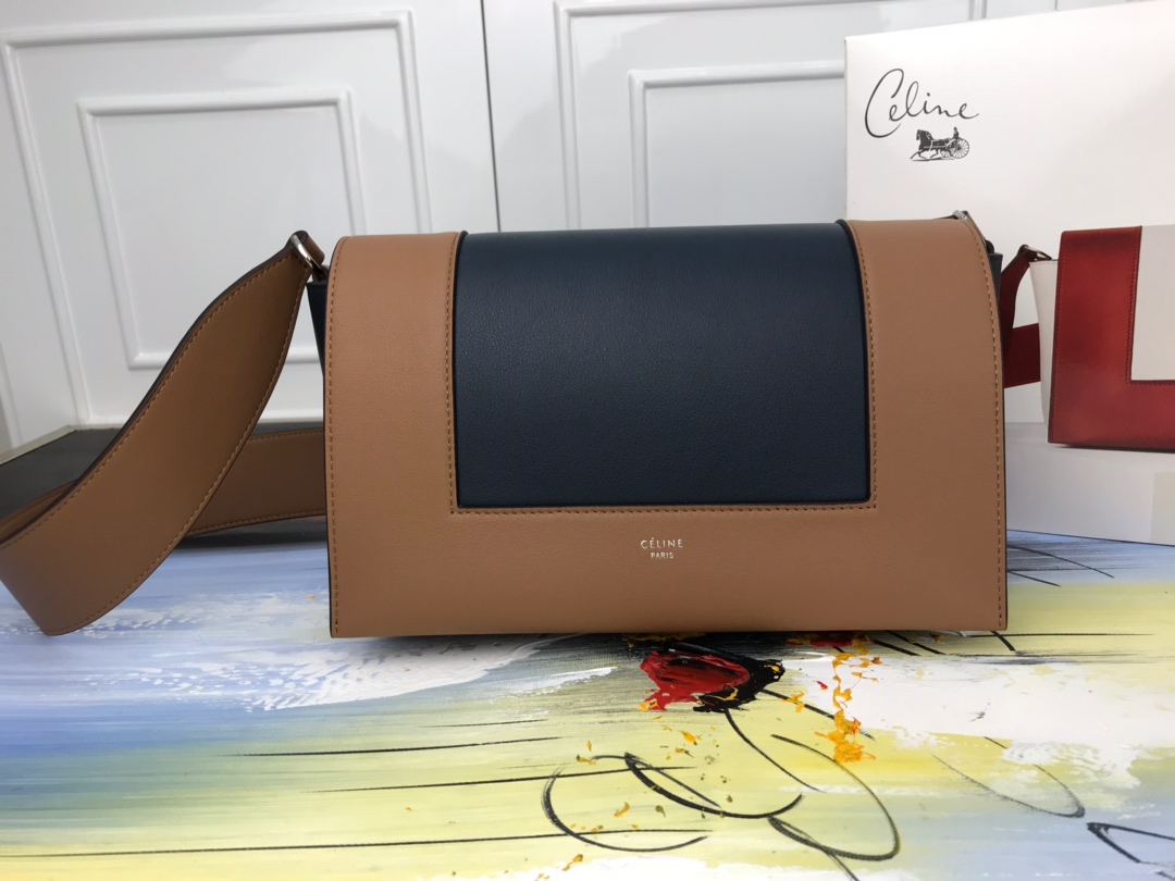 Ce1i*e medium frame bag in shiny smooth calfskin brown and black 180263 25 x 17 x 8.5 cm