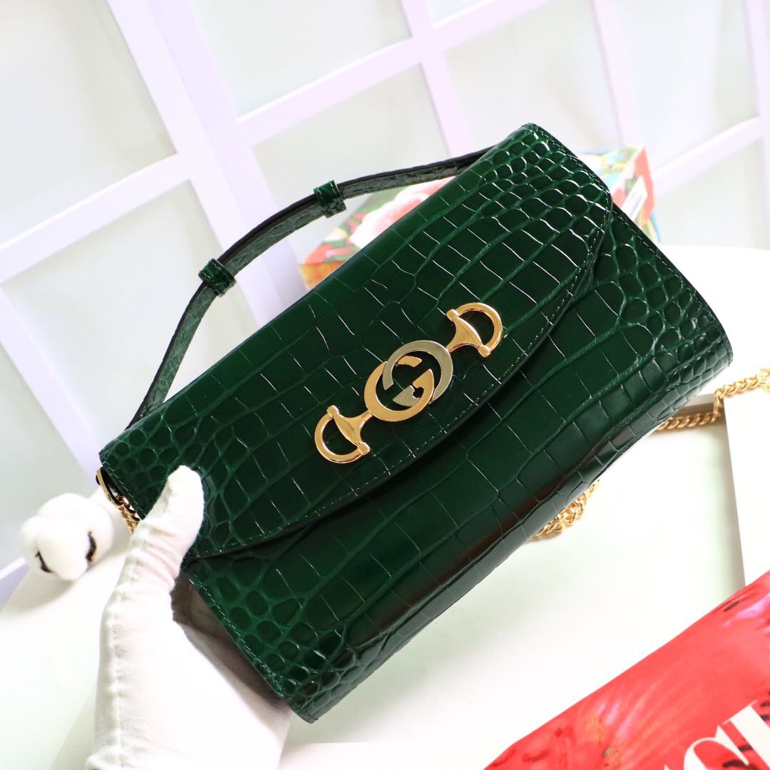 Gvc*1 medium zumi shoulder bag crocodile leather green 572375 24 x 14 x 5 cm