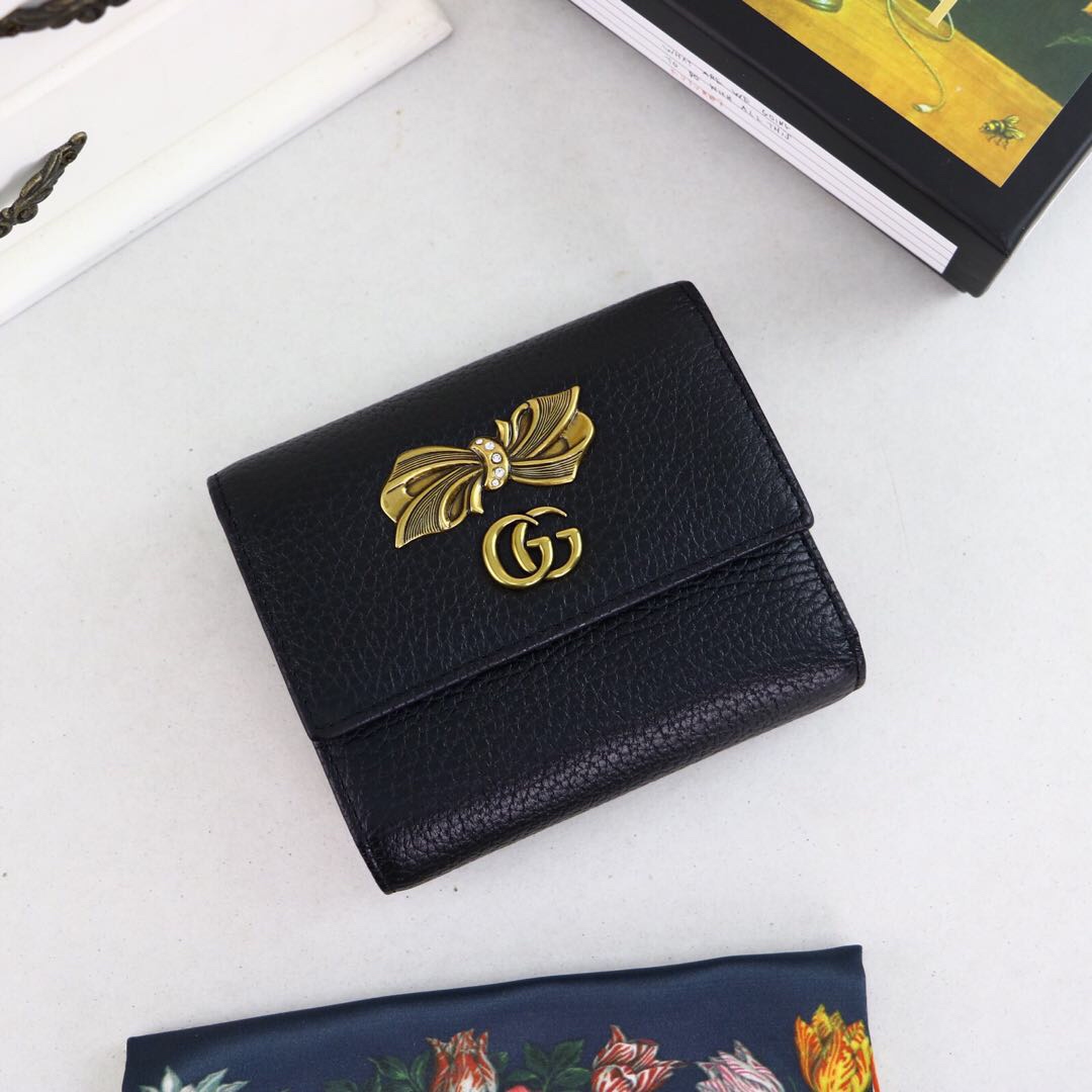 Gvc*1 leather wallet with bow black and pink 524294 12.5 x 10 x 3 cm