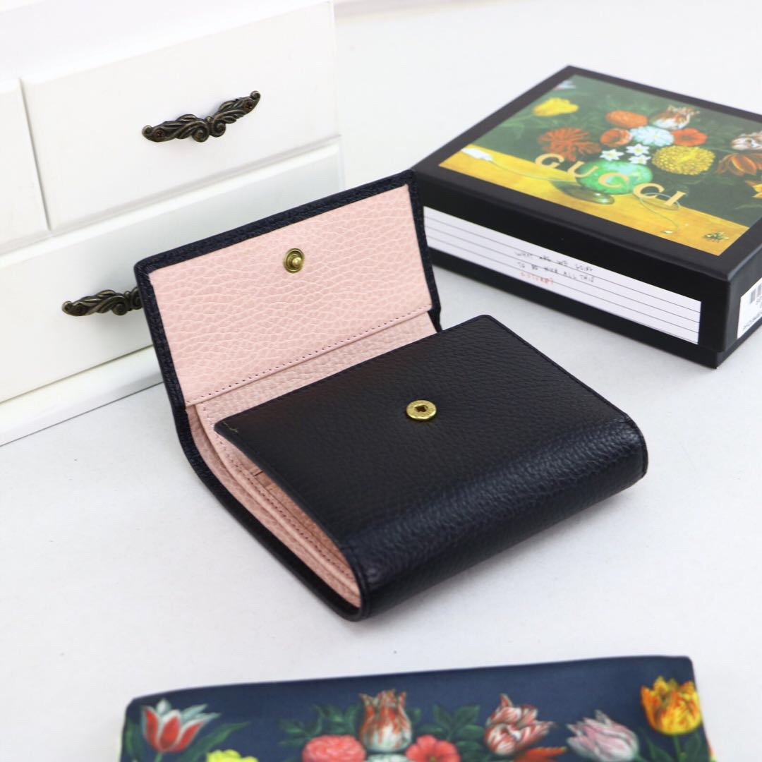 Gvc*1 leather wallet with bow black and pink 524294 12.5 x 10 x 3 cm