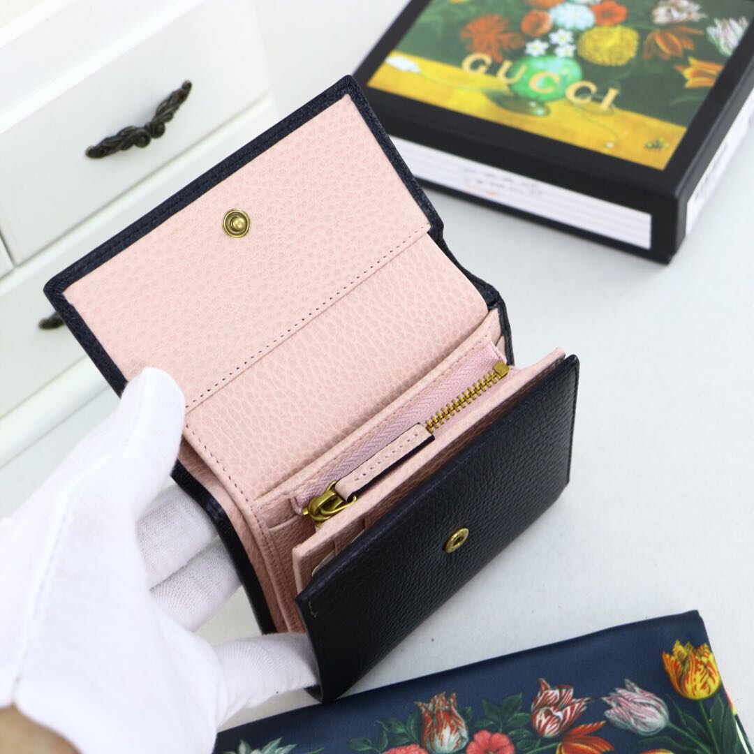 Gvc*1 leather wallet with bow black and pink 524294 12.5 x 10 x 3 cm