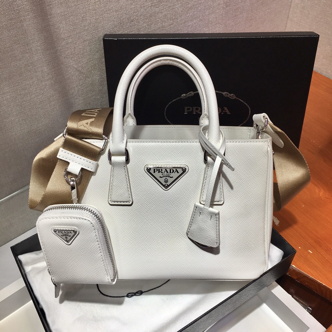 Pra*a mini galleria saffiano leather bag white 1ba296 23 x 16.5 x 10 cm