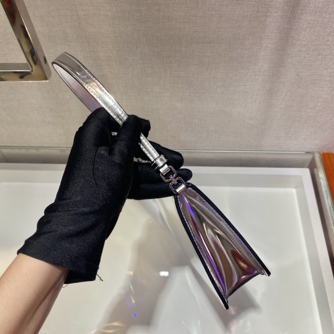 Pra*a mini saffiano leather bag silver 1bc155 20 x 12 x 5.5 cm