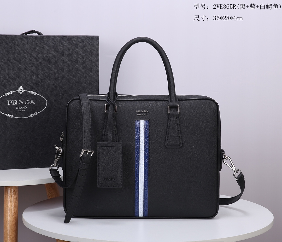 Pra*a briefcase crocodile pattern black and white 2ve365 36 x 28 x 4 cm