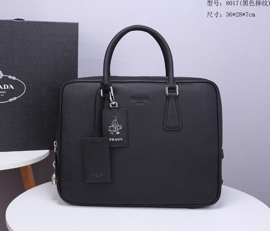 Pra*a briefcase grained cowhide leather black 8017 36 x 28 x 7 cm