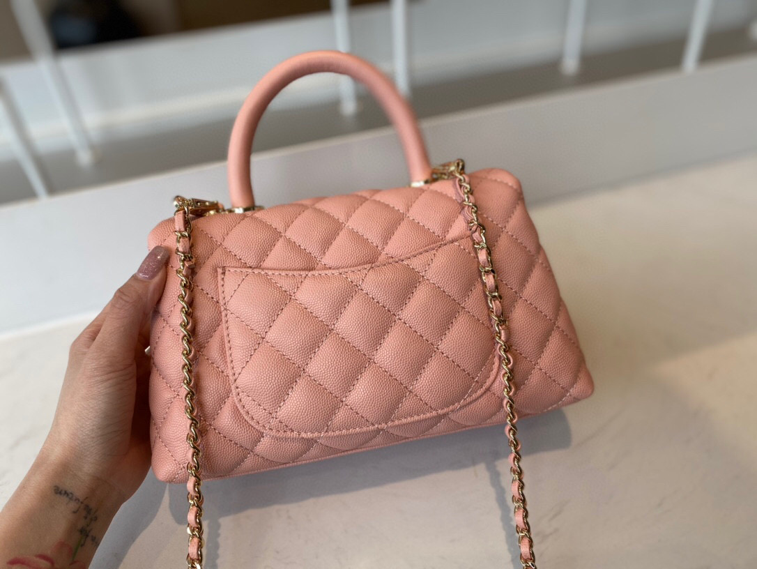 Ch**el mini coco handle bag grained leather pink a92990 23 cm