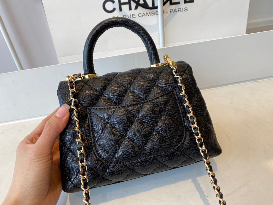 Ch**el extra mini coco handle bag grained leather black as2215 13 × 19 × 9 cm