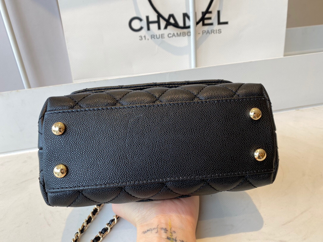 Ch**el extra mini coco handle bag grained leather black as2215 13 × 19 × 9 cm