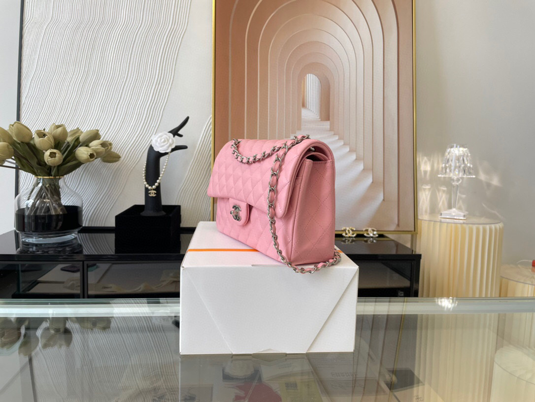 Ch**el classic double flap bag lambskin light pink a01112 25.5 cm