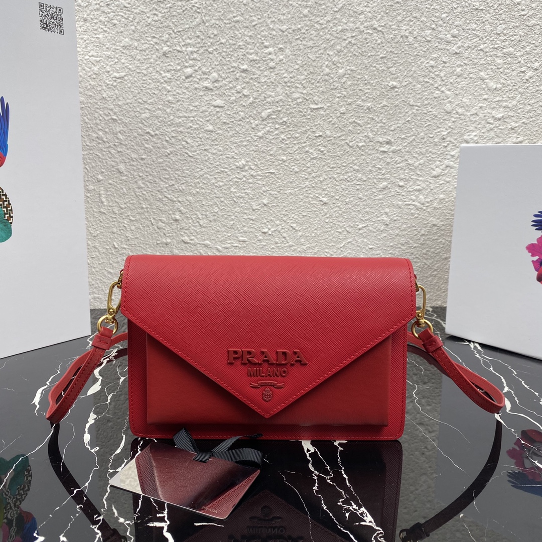 Pra*a mini saffiano leather bag fiery red 1bp020 20 x 12 x 4 cm