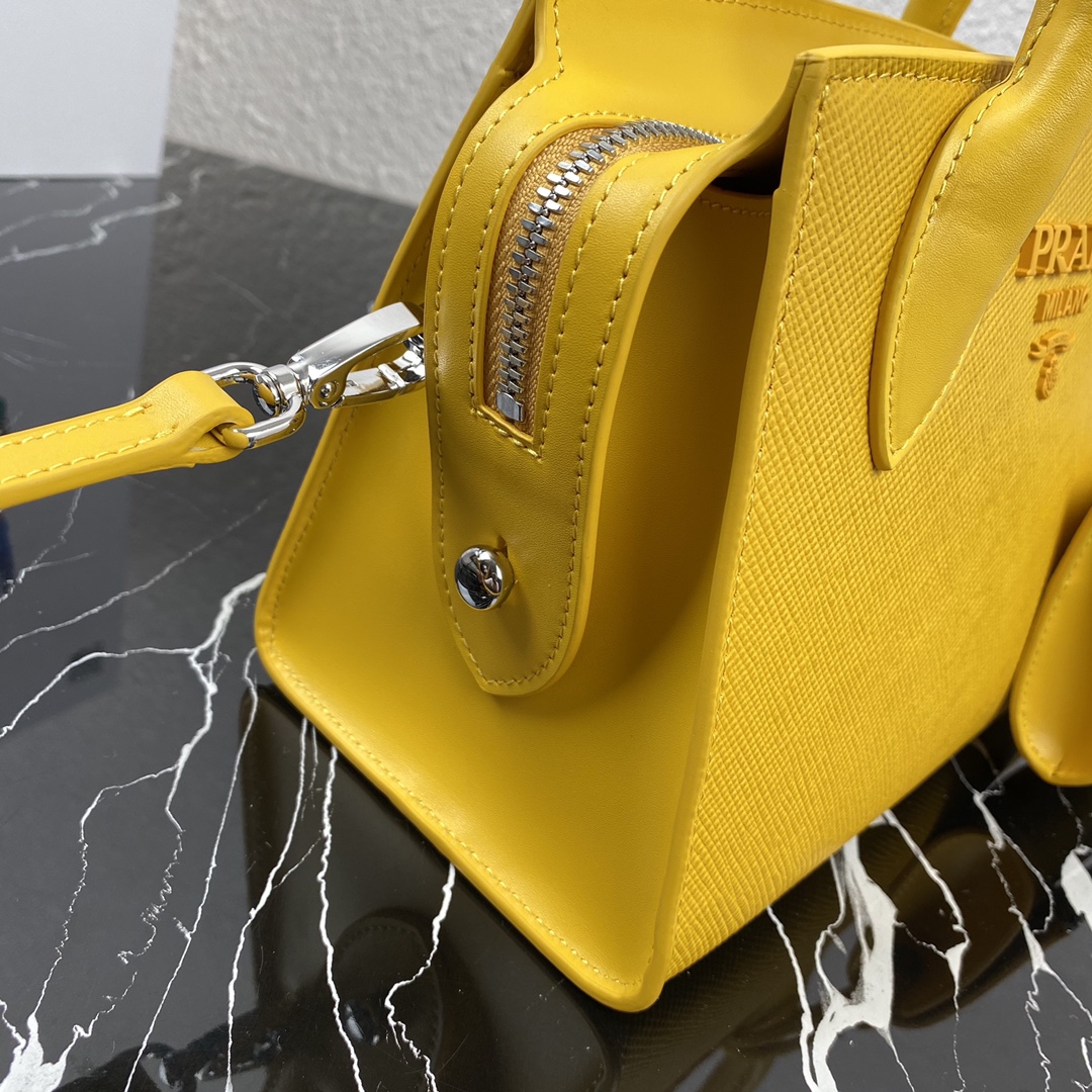 Pra*a saffiano leather monochrome bag yellow 1ba269 22 x 16.5 x 11.5 cm