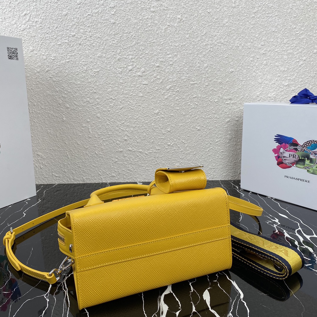Pra*a saffiano leather monochrome bag yellow 1ba269 22 x 16.5 x 11.5 cm