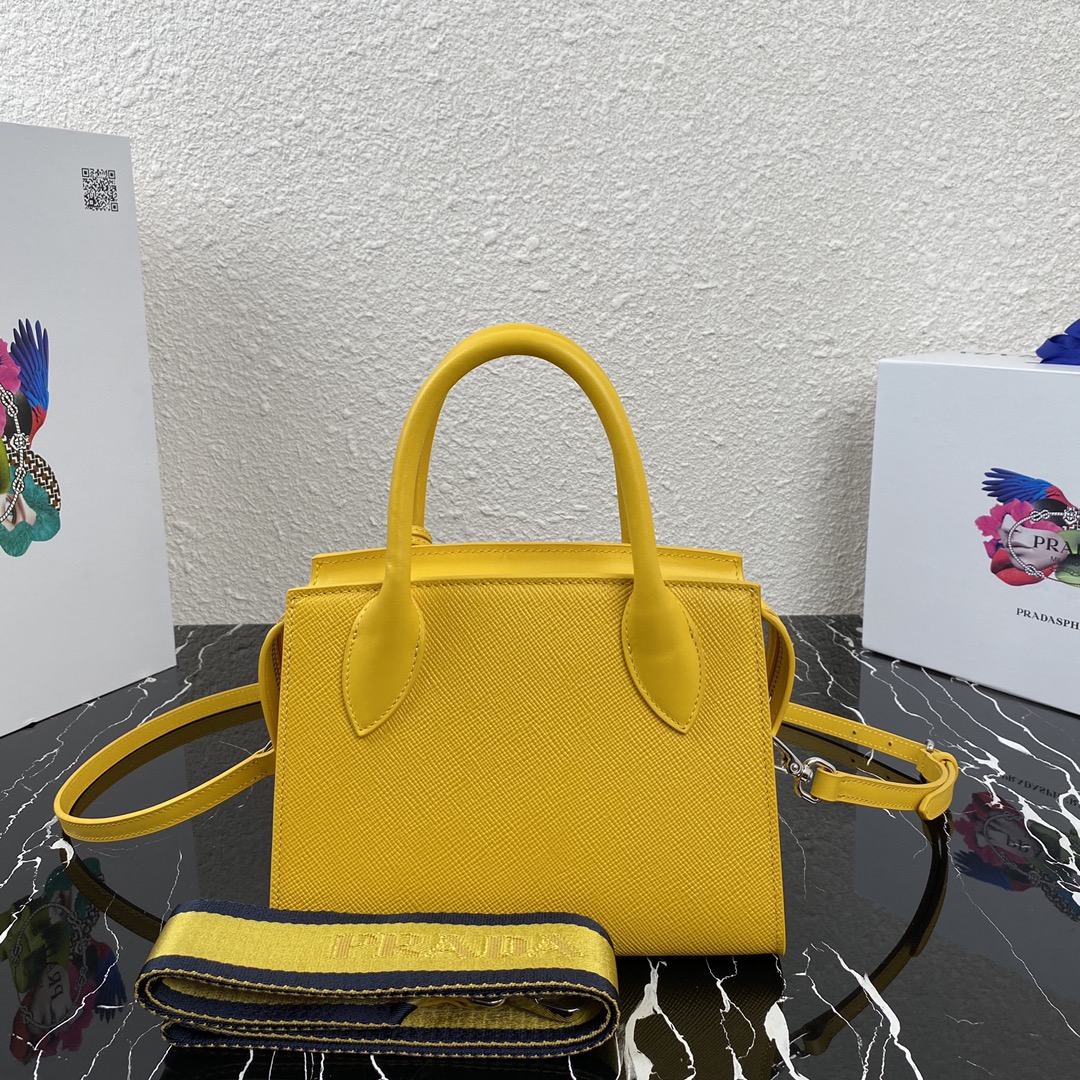 Pra*a saffiano leather monochrome bag yellow 1ba269 22 x 16.5 x 11.5 cm
