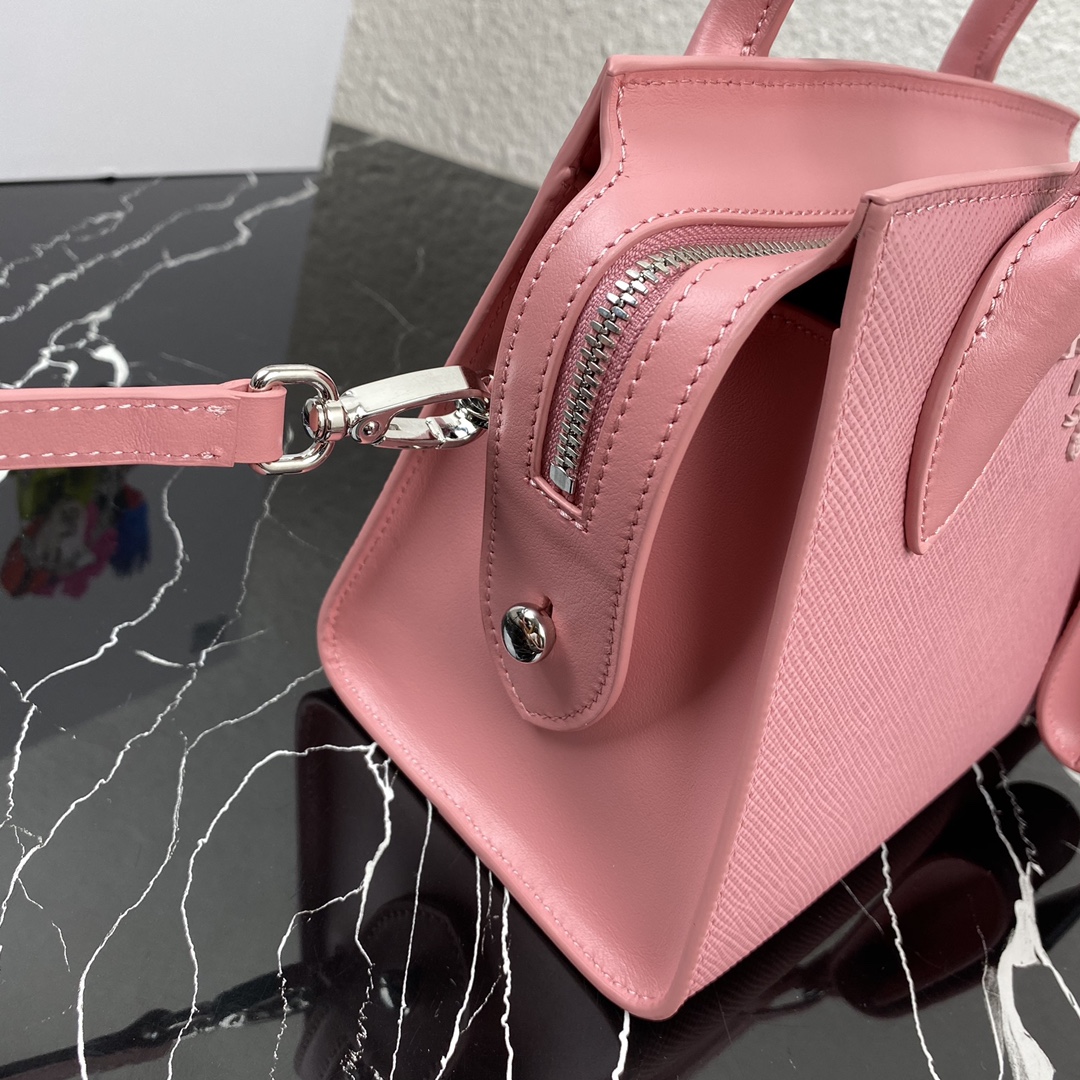 Pra*a saffiano leather monochrome bag pink 1ba269 22 x 16.5 x 11.5 cm