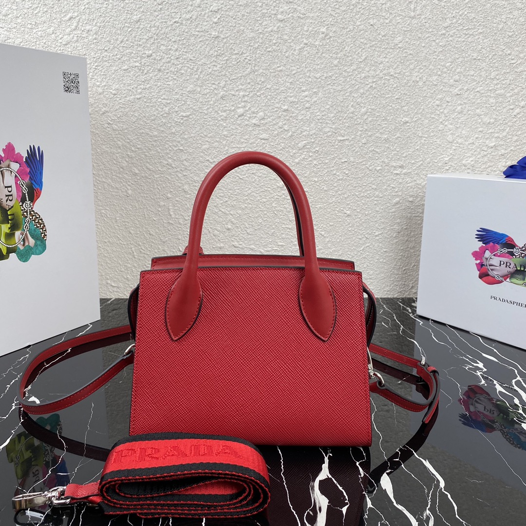 Pra*a saffiano leather monochrome bag fiery red 1ba269 22 x 16.5 x 11.5 cm