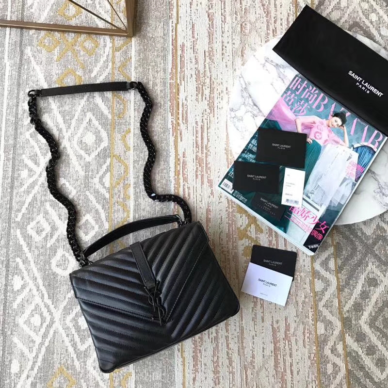 Y51 medium college in matelassÉ leather black metal 600279 24 x 17 x 7 cm