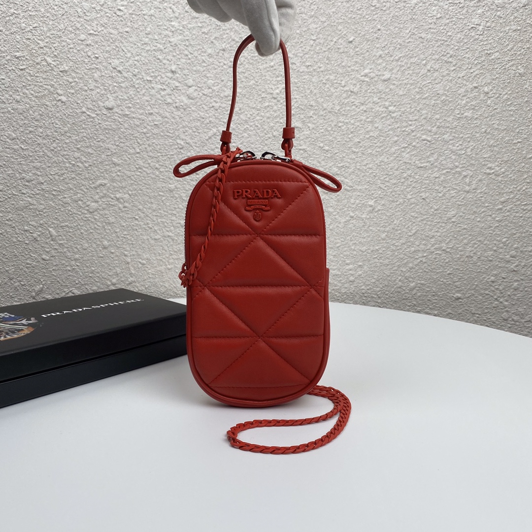 Pra*a mini spectrum quilted nappa leather red 1dh030 10.5 x 18 cm