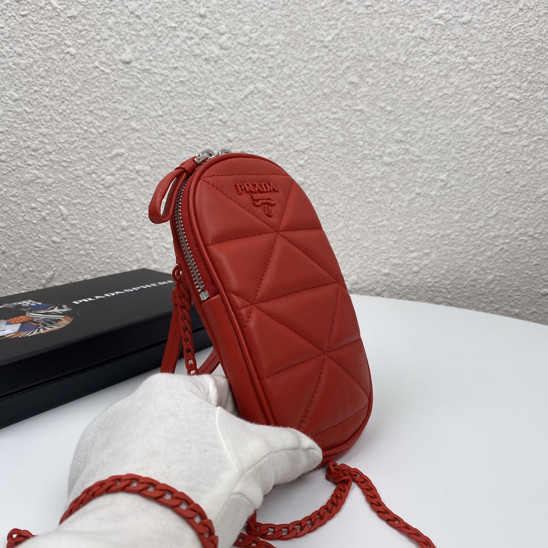 Pra*a mini spectrum quilted nappa leather red 1dh030 10.5 x 18 cm